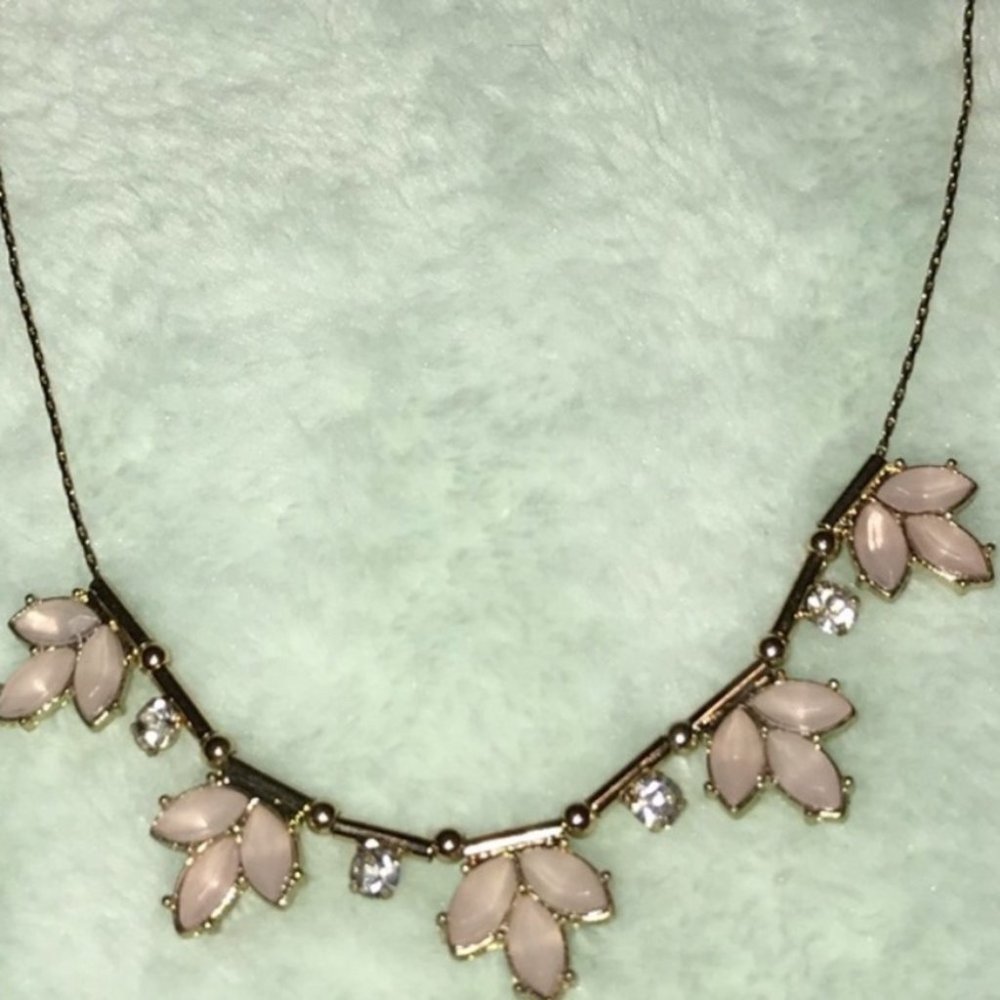 American Eagle Gold Floral Pendant Necklace Pink Stones Rhinestone Dainty Boho